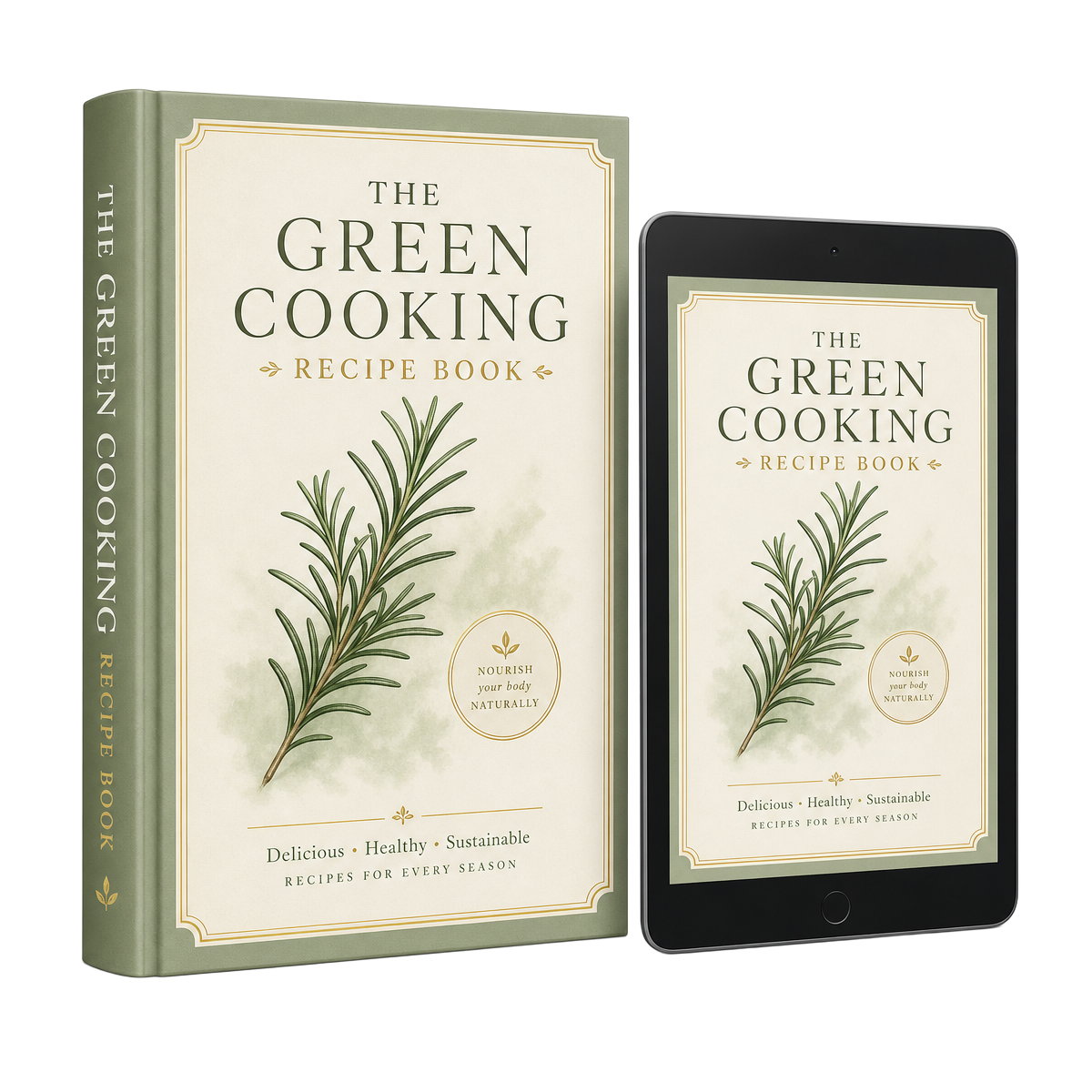 The Green Cooking Recipe Book in hardcover and digital editions